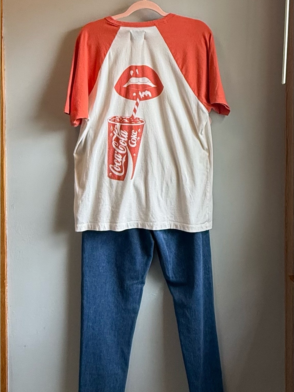 American Eagle Coca Cola Graphic Raglan Tee Red Coral Small Adult - 4th of July - Picture 5 of 9